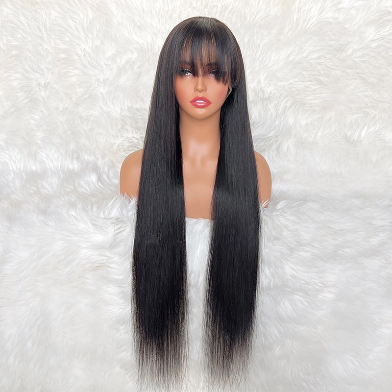 30inch Long Hair Virgin Hair 13x4 HD Lace Frontal Wig with Bang